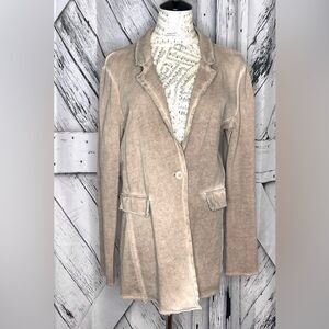 Baci Stone Washed Button Front Blazer Jacket Size Tan M